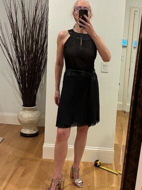 Etcetera Black Halter Mini Dress with Satin Waist